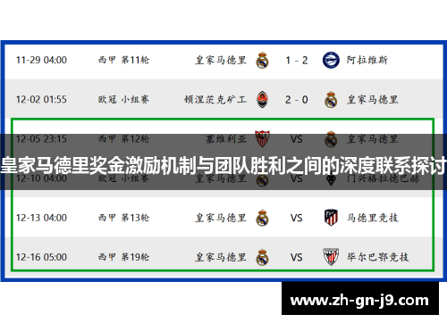 皇家马德里奖金激励机制与团队胜利之间的深度联系探讨